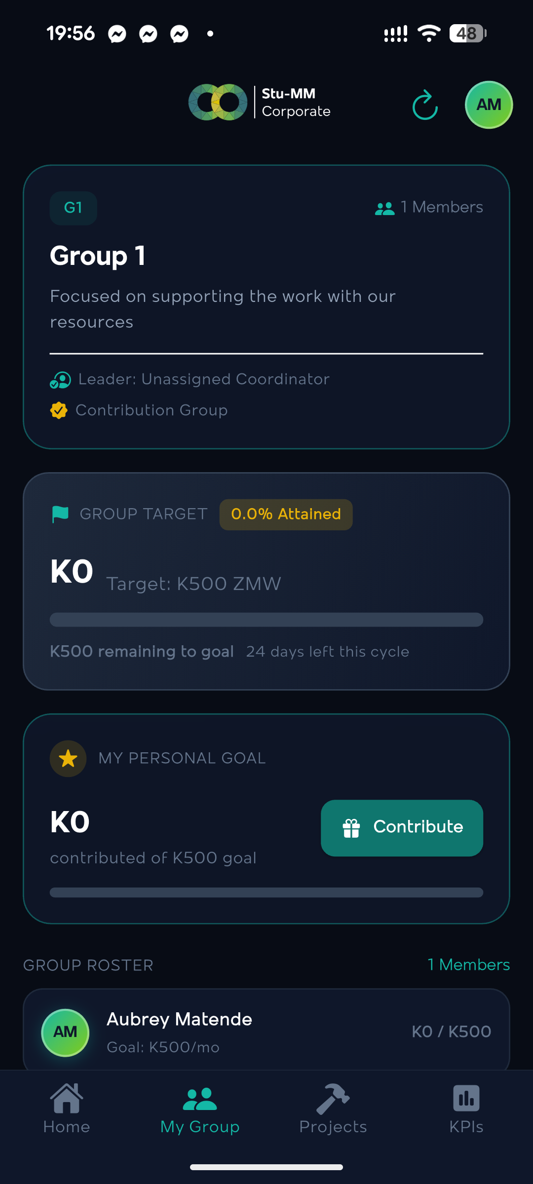 Contribution Groups and Targets Screen